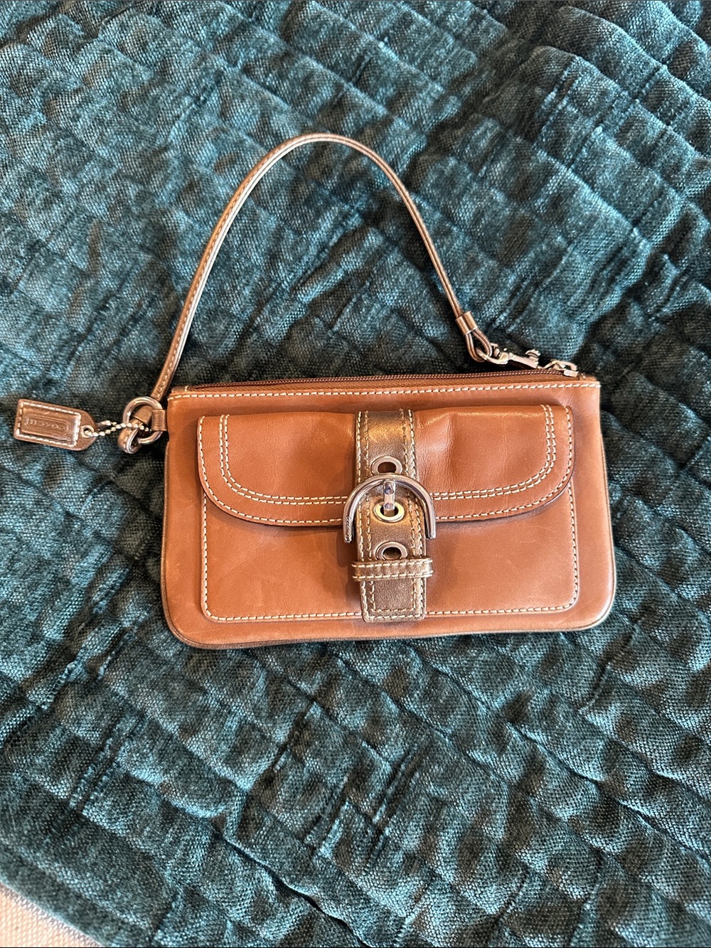 Coach Brown Leather Wristlet with Buckle Accent